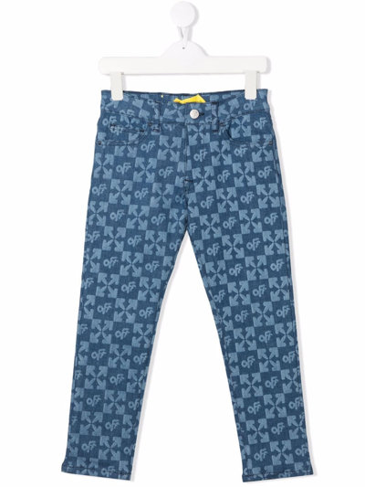 Off-white Kids' Monogram Straight-leg Jeans In Blue