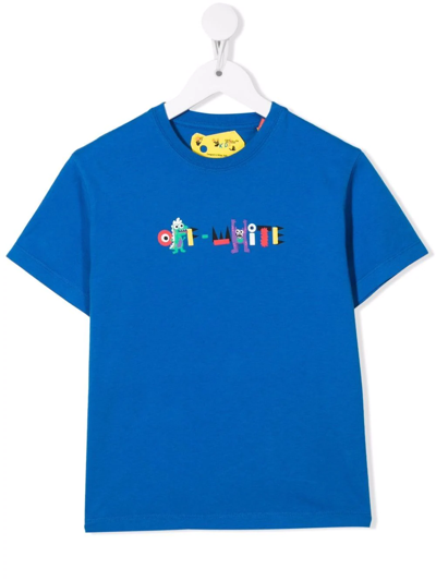 Off-white Kids' Monster-print Cotton T-shirt In Blue