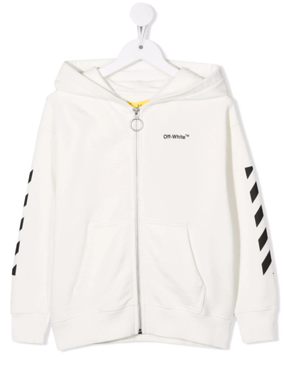 Off-white Kids White Off Helvetica Hoodie Zip In White Black