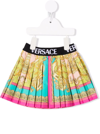 Versace Babies' Baroque-print Pleated Skirt In Multicolor