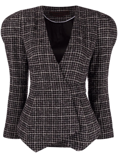 Ulyana Sergeenko Check Wrap-style Blazer In Black