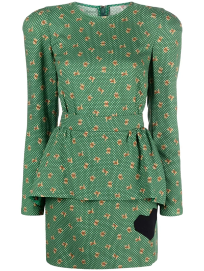 Ulyana Sergeenko Printed Peplum Dress In Green