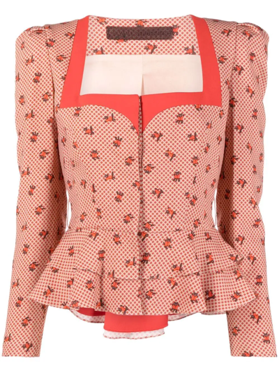 Ulyana Sergeenko Printed Peplum Jacket In Neutrals