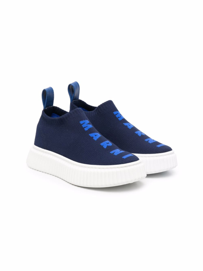 Marni Teen Logo-print Pull-on Sneakers In Blue