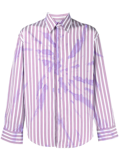 Msgm Shirt With Tie Dye Stripes With Logo In Yellow Cream