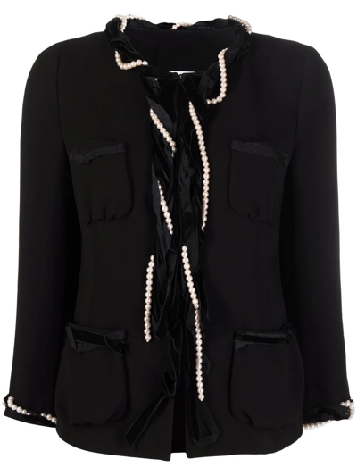 Pre-owned Moschino 1990s Pearl-embellished Single-breasted Jacket In Black