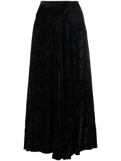 Pre-owned Saint Laurent 丝绒效果褶饰半身裙（1970年代典藏款） In Black
