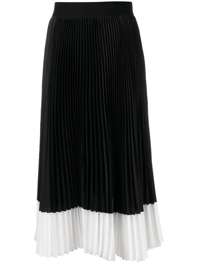Alice And Olivia Katz Two-tone Pleated Satin Midi Skirt In Black,white