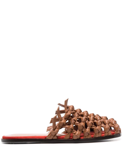 Etro Square-toe Woven Mules In Brown