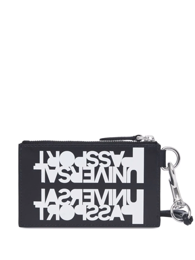 Burberry Slogan-print Leather Card Case Lanyard In Black
