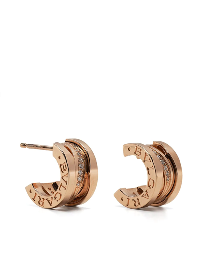 Pre-owned Bvlgari Rhinestone-embellished Half-hoop Earrings In Gold