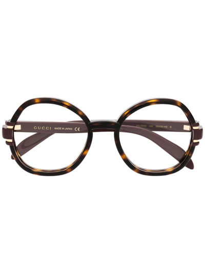 Gucci Tortoise-shell Round Eyeglasses In Brown