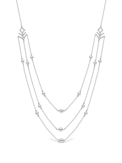 Yoko London 18kt White Gold Sleek Freshwater Pearl Diamond Necklace In Silver