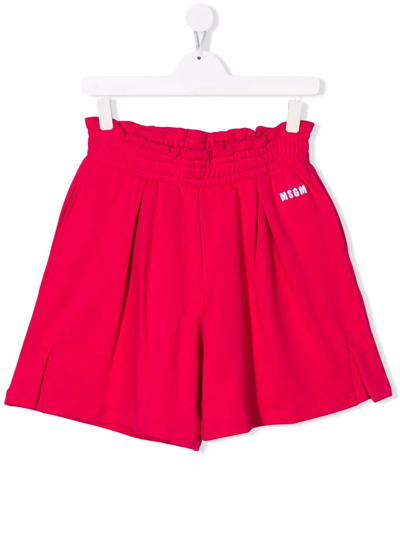 Msgm Kids' Logo-print High-waisted Shorts In Pink