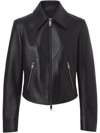 Burberry Rhode Yoked Leather Crop Jacket In Black