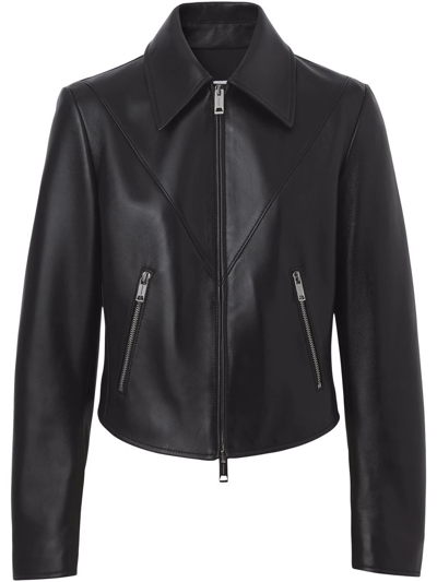 Burberry Rhode Yoked Leather Crop Jacket In Black