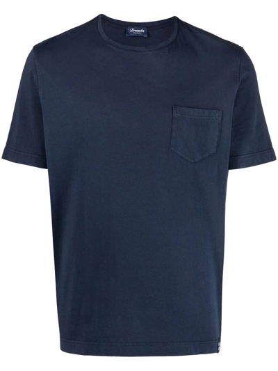 Drumohr Patch-pocket Cotton T-shirt In Blue