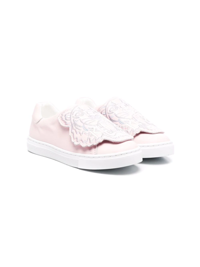 Kenzo Kids' Embroidered Tiger Slip-on Sneakers In Pink
