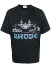 Rhude Casino Logo-print Cotton-jersey T-shirt In Black