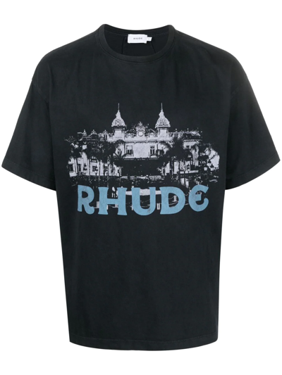 Rhude Casino Logo-print Cotton-jersey T-shirt In Black