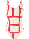 Totême Off-white & Red Monogram One-piece Swimusit In Neutrals
