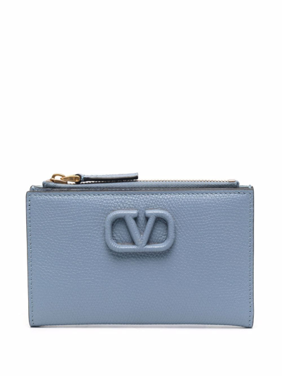 Valentino Garavani Vlogo Signature Leather Cardholder In Blue