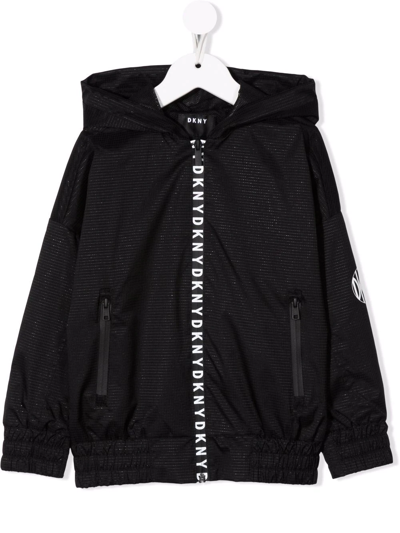 Dkny Logo-tape Detail Hooded Jacket In Black