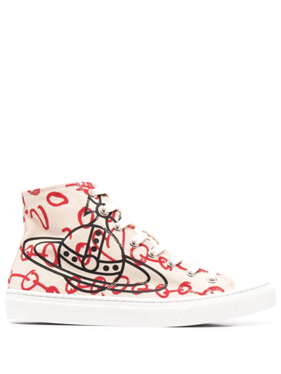 Vivienne Westwood Beige Plimsoll High-top Sneakers In Red And White