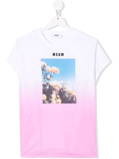 Msgm Teen Ombré-effect Cotton T-shirt In White