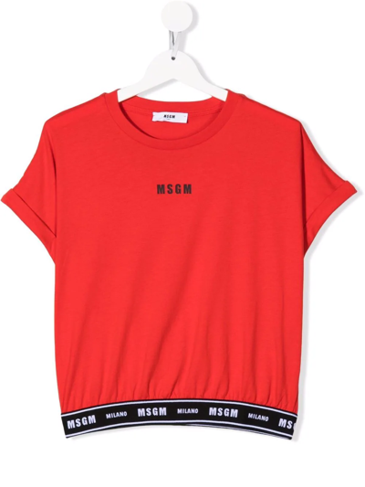 Msgm Teen Logo-print Hem T-shirt In Red