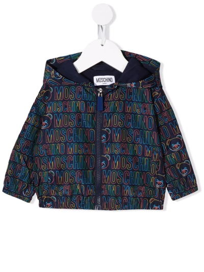 Moschino Babies' Logo Hooded Jacket In Blue