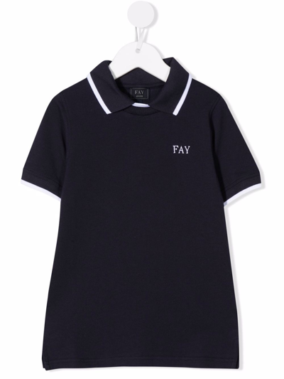 Fay Teen Embroidered-logo Short-sleeved Polo Shirt In Blue