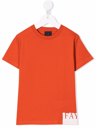 Fay Kids' Logo-print T-shirt In Orange