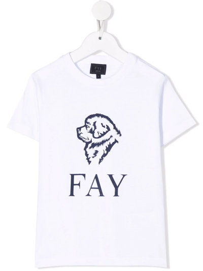 Fay Kids' Cotton Dog Logo-print T-shirt In White