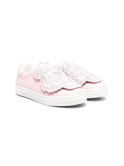 Kenzo Kids' Logo-patch Slip-on Sneakers In Pink