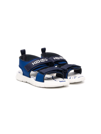 Kenzo Kids' Logo-print Touch-strap Sandals In Blue