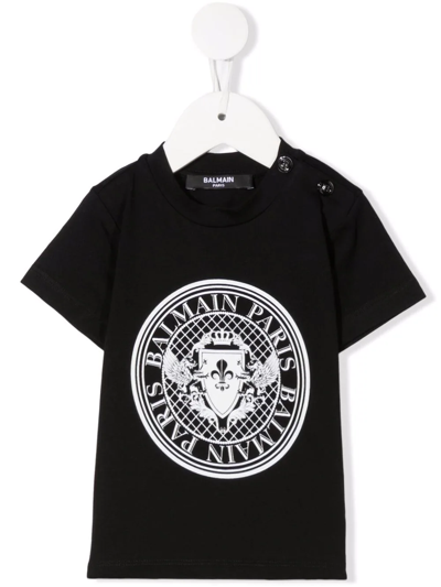 Balmain Babies' 胸处logo T恤 In Black