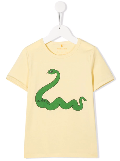 Mini Rodini Kids' Snake-print Organic-cotton T-shirt In Giallo