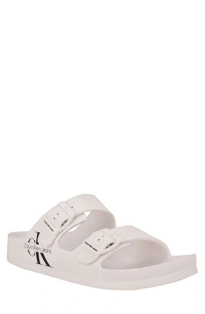 Calvin Klein Zion Buckled Footbed Sandal In White