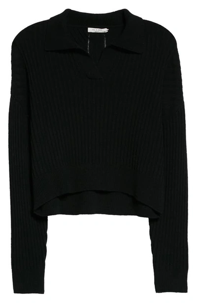 Rag & Bone Maxine Ribbed Merino Wool & Cotton Blend Polo Sweater In Black