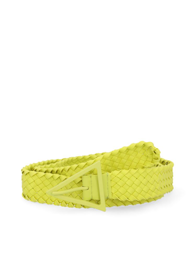 Bottega Veneta Triangle Buckled Intreccio Belt In Yellow