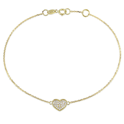 Amour 1/10 Ct Tw Diamond Heart Charm Bracelet In 14k Yellow Gold