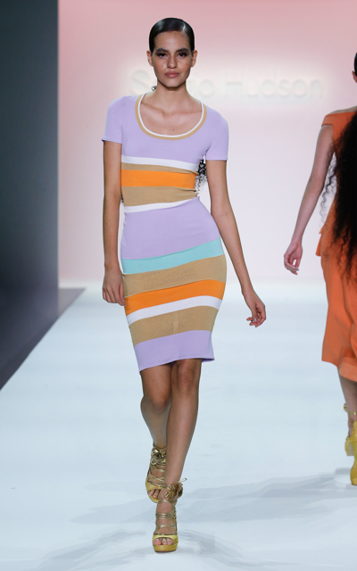 Sergio Hudson Striped Mesh-paneled Cotton-blend Midi Dress In Stripe,orange