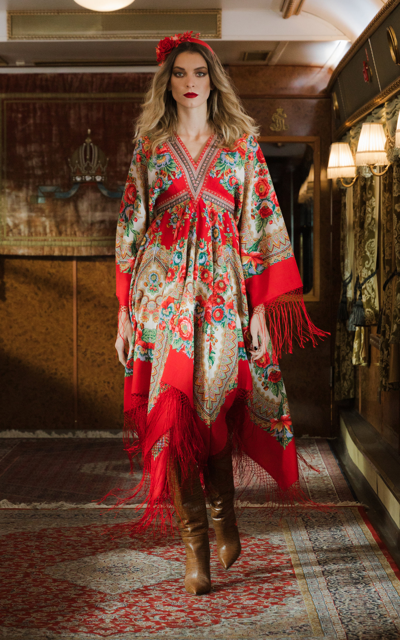 Lena Hoschek Women's Pavlova Fringe Wool-blend Midi Dress In Floral