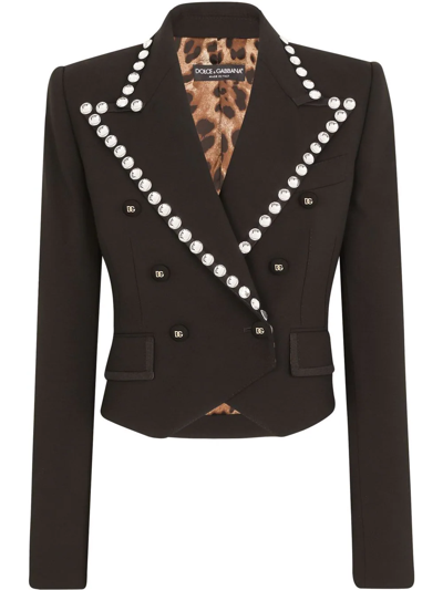 Dolce & Gabbana Studded Lapels Cropped Blazer In Schwarz