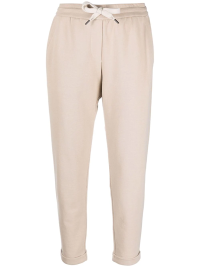 Brunello Cucinelli Cropped Drawstring Track Trousers In Neutrals