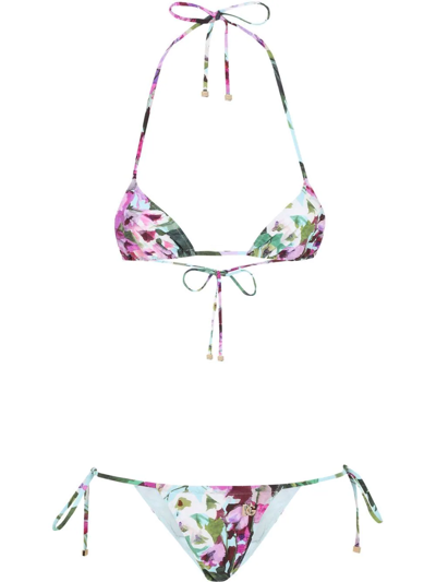 Dolce & Gabbana Floral Print Bikini In Blau