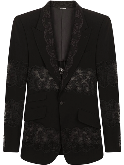 Dolce & Gabbana Lace-panelled Tailored Blazer In Schwarz