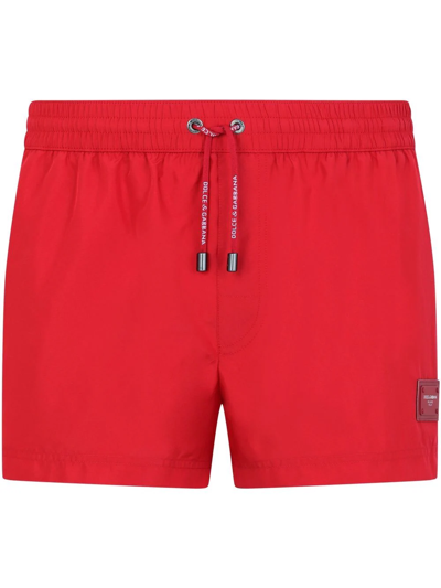 Dolce & Gabbana Logo-patch Swimming Shorts In Rot