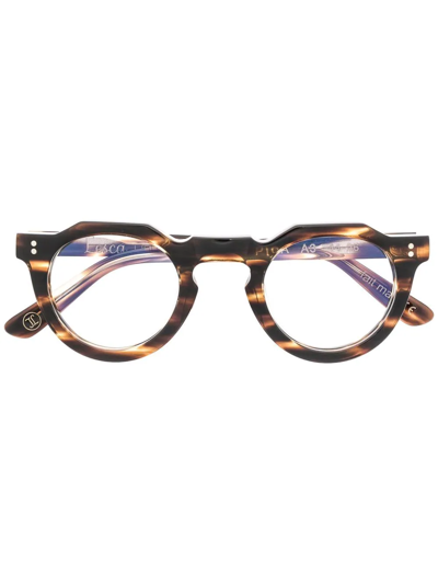 Lesca Pica Tortoise Round-frame Glasses In Braun